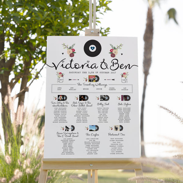 Wedding Table Plan - Printed Romantic Vinyl Record Design