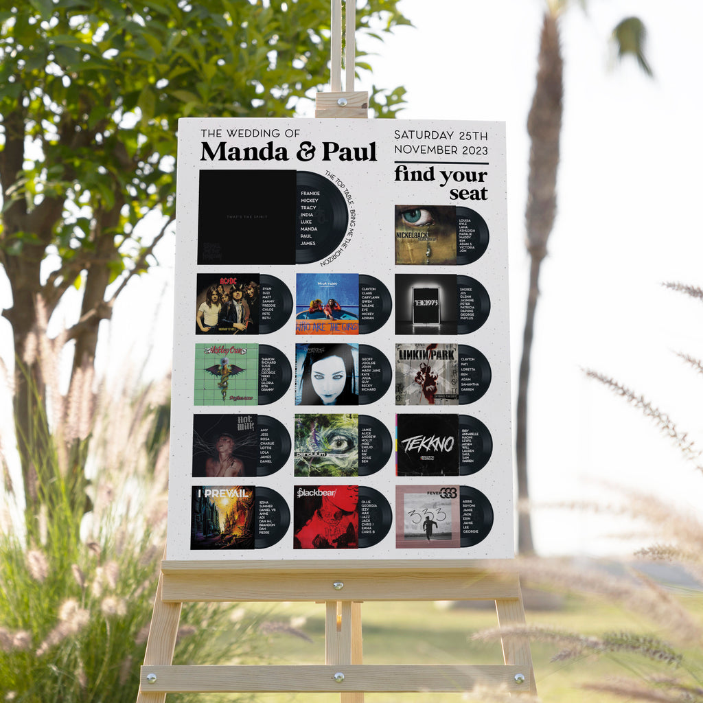 Vinyl Record Inspired Wedding Table Plan - Printed Album Artwork Covers