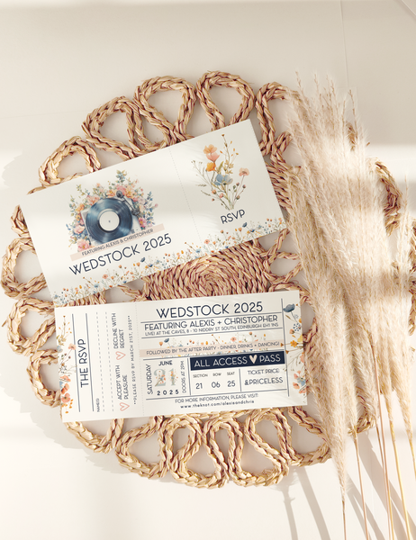 Gig/ Concert Ticket Inspired Wedding Invitations - Wildflower Vinyl Record Design 4