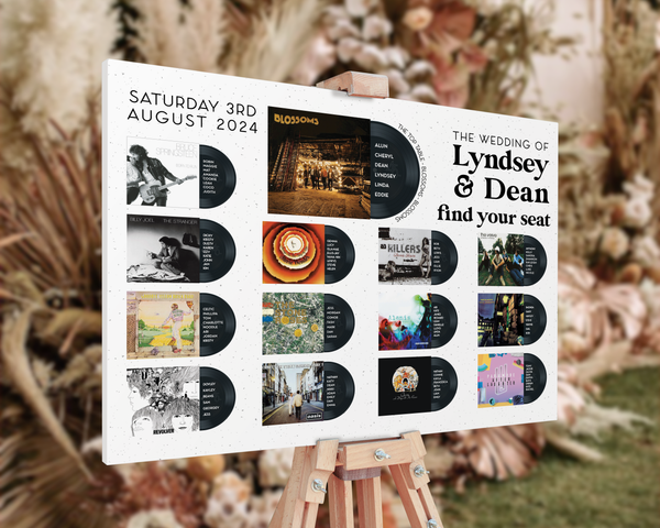 Vinyl Record Inspired Wedding Table Plan - Printed Album Artwork Covers