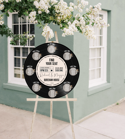 Round/ Circular Wedding Table Plan - Printed Wildflower Floral Vinyl Record Design