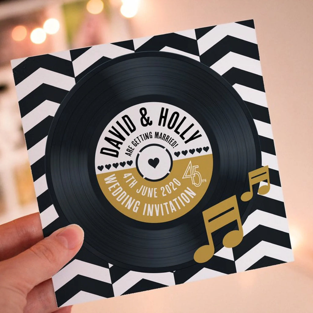 Vinyl Record Inspired Wedding Invitations - Chevron Design