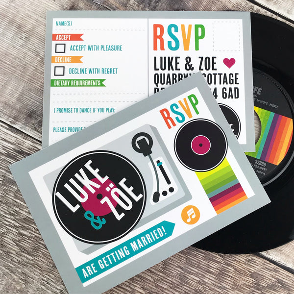 Vinyl Record Inspired Wedding Invitations with Fridge Magnets Design 3