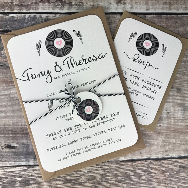 Romantic Vinyl Record Inspired Wedding Invitations