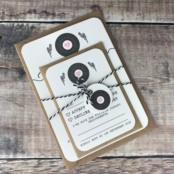Romantic Vinyl Record Inspired Wedding Invitations