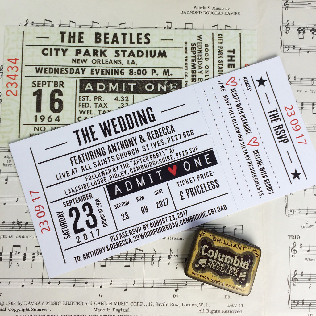 Gig/ Concert Ticket Inspired Wedding Invitations - Design 1