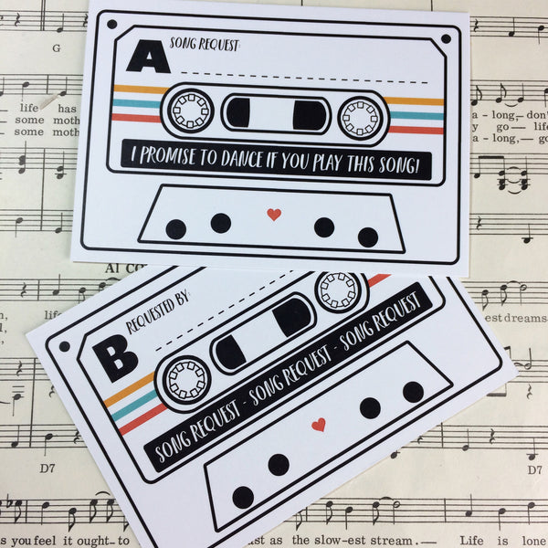 Wedding Song Request Cards - Tape Cassette Mixtape Inspired Design (Pack of 10)