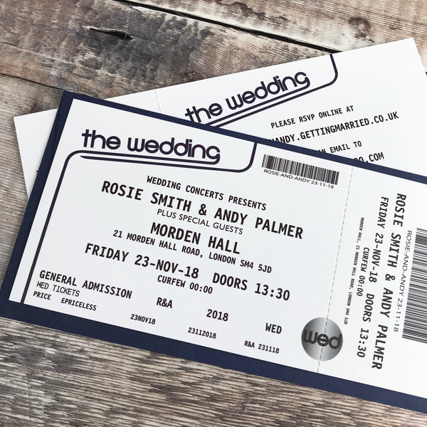 Gig/ Concert Ticket Inspired Wedding Invitations - Design 2