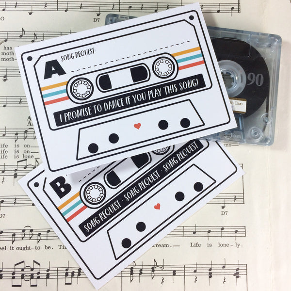 Wedding Song Request Cards - Tape Cassette Mixtape Inspired Design (Pack of 10)