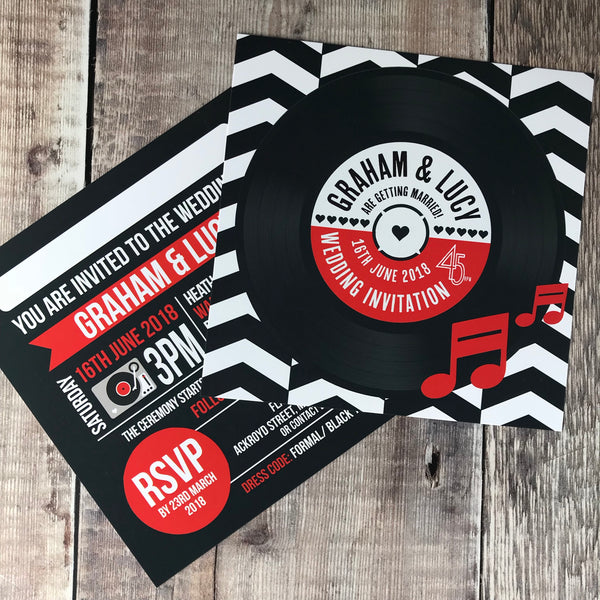Vinyl Record Inspired Wedding Invitations - Chevron Design