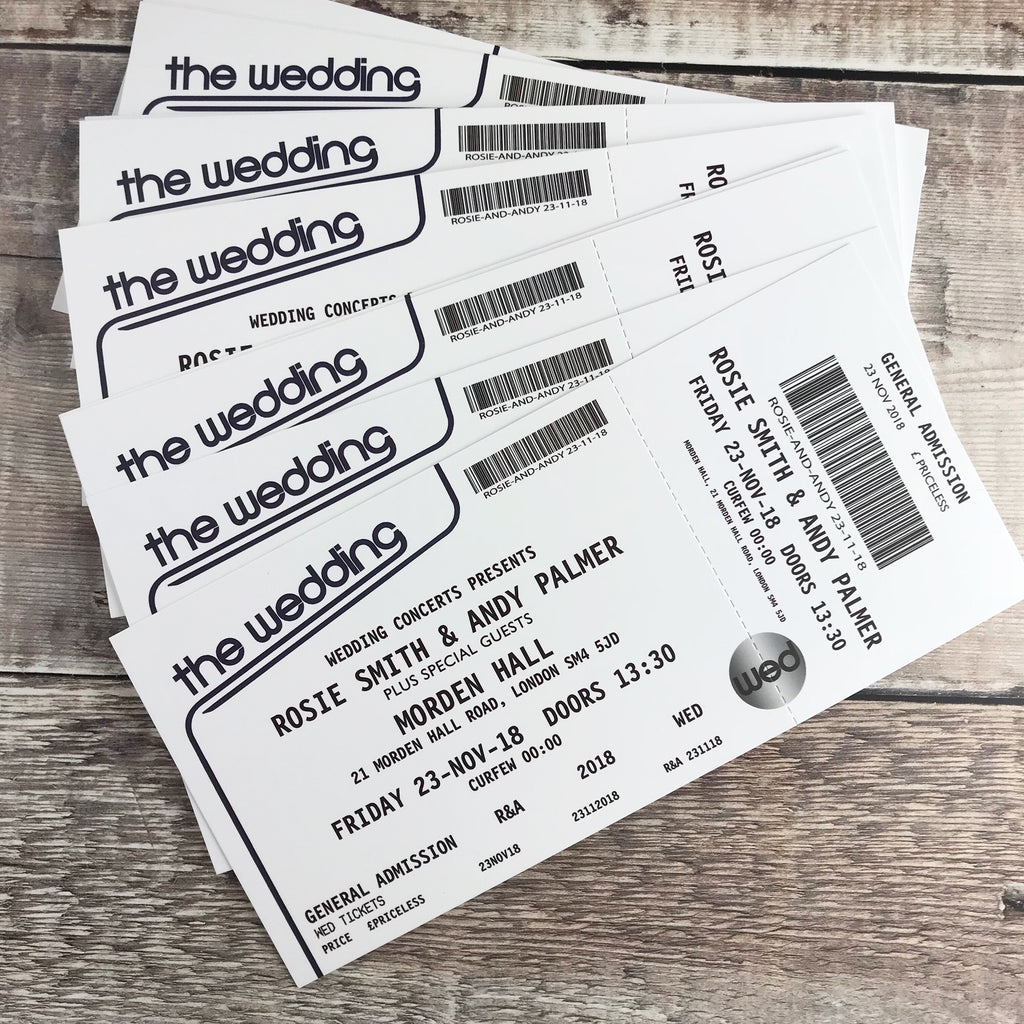 Gig/ Concert Ticket Inspired Wedding Invitations - Design 2