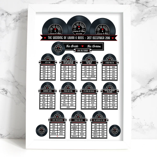 Wedding Table Plan - Printed Vinyl Record Design 1950s JukeBox
