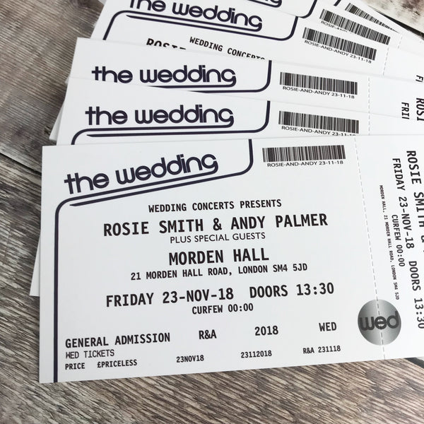 Gig/ Concert Ticket Inspired Wedding Invitations - Design 2