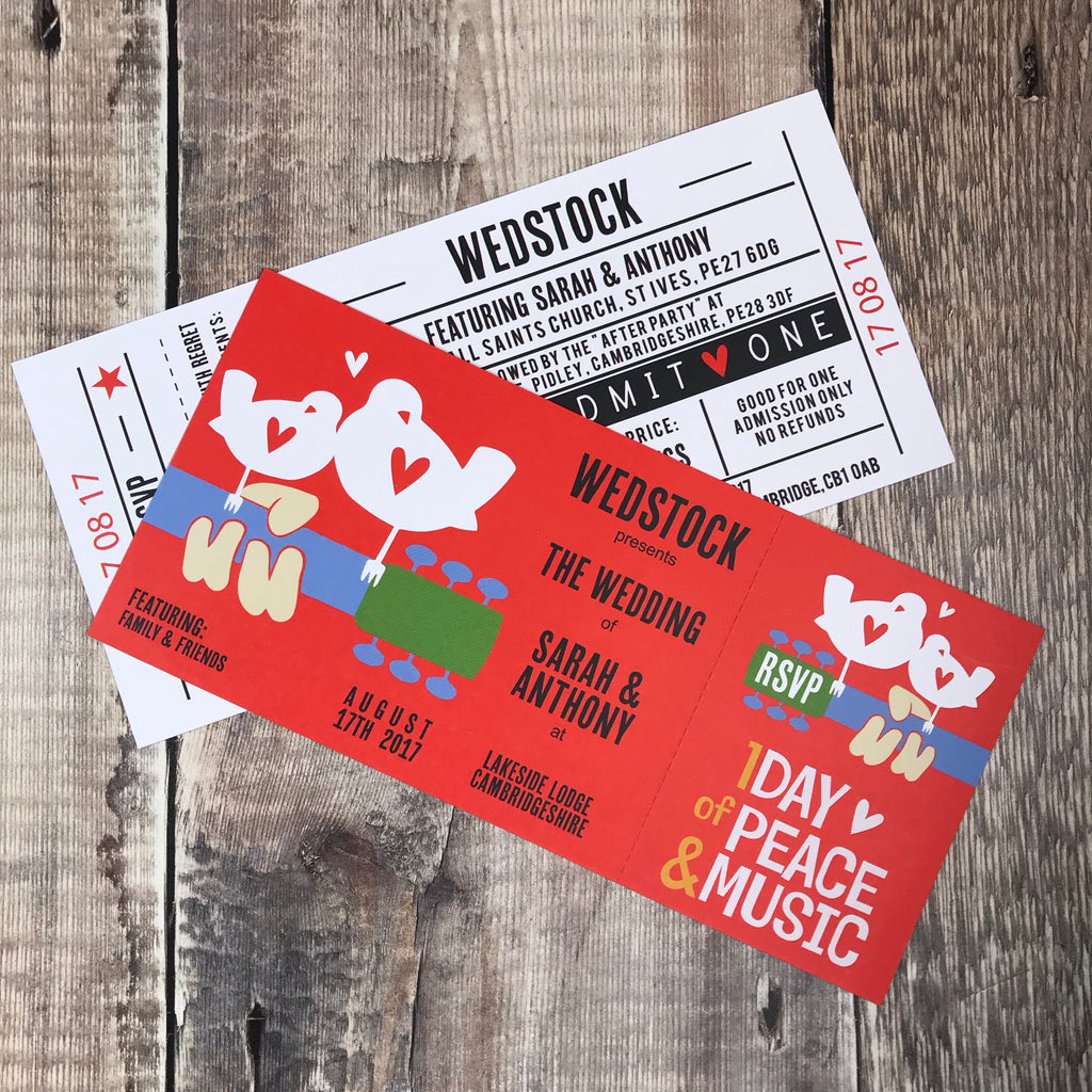 Woodstock Festival Ticket Inspired Wedding Invitations