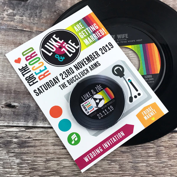 Vinyl Record Inspired Wedding Invitations with Fridge Magnets Design 3
