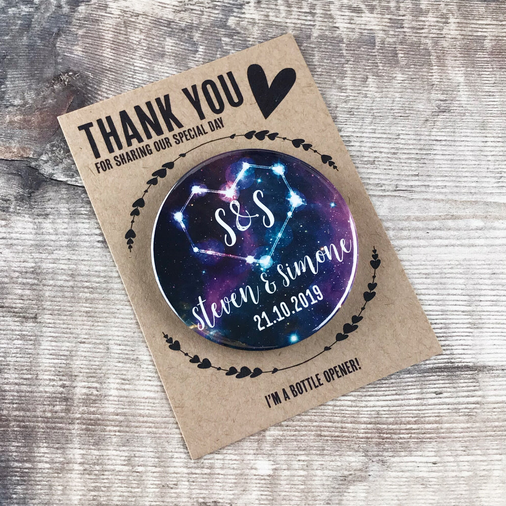 Wedding Favour Bottle Opener Fridge Magnets Celestial Galaxy Design
