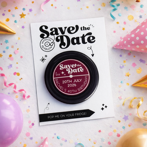 Birthday Party Save The Date Magnets Vinyl Record Design with Mini Backing Cards