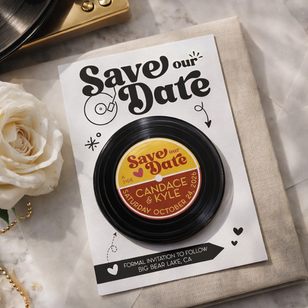 Save The Date Magnets Vinyl Record Design with Mini Backing Cards Version 2