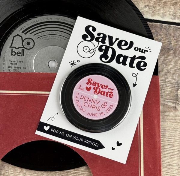 Save The Date Magnets Vinyl Record Design with Mini Backing Cards Version 2