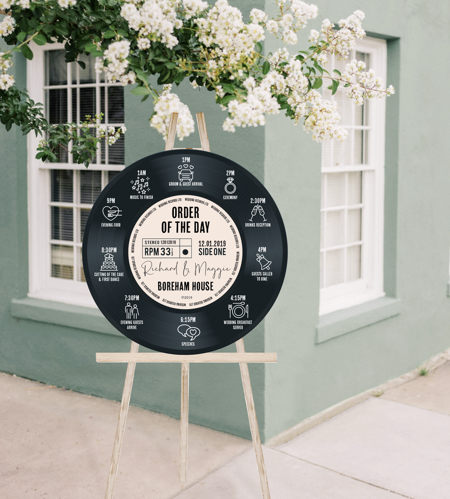 Round/ Circular Wedding Order Of The Day Sign - Printed Vinyl Record Design