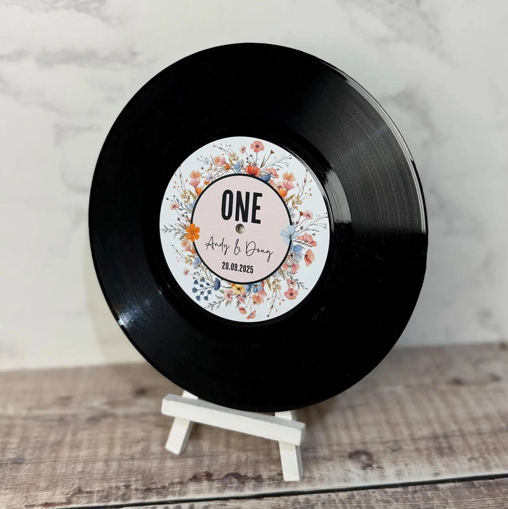 Real 7” Vinyl Wedding Table Numbers/ Names - Wildflower Vinyl Record Design