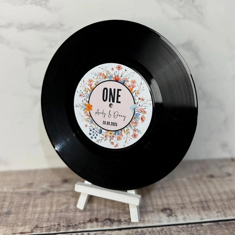 Real 7” Vinyl Wedding Table Numbers/ Names - Wildflower Vinyl Record Design