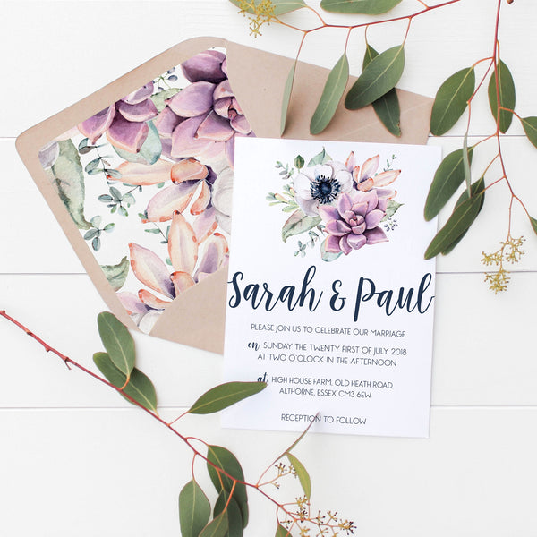Floral Succulents Wedding Invitations