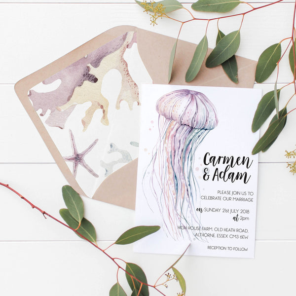 Watercolour Jellyfish Beach Wedding Invitations