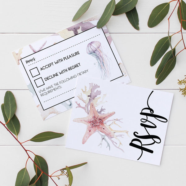 Watercolour Jellyfish Beach Wedding Invitations