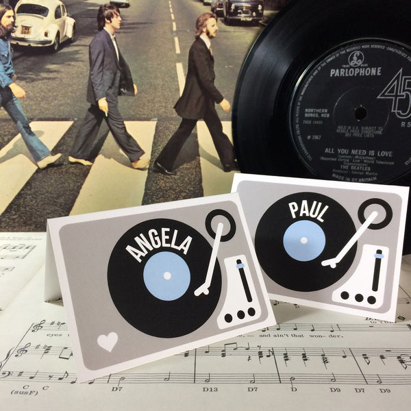 Wedding Name Place Cards - Turntable (Vinyl Record) Design
