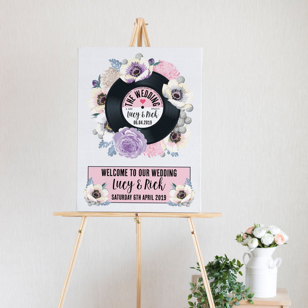 Wedding Welcome Sign - Floral Vinyl Record Design