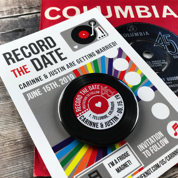 Vinyl Record Save The Date Magnets with Postcards