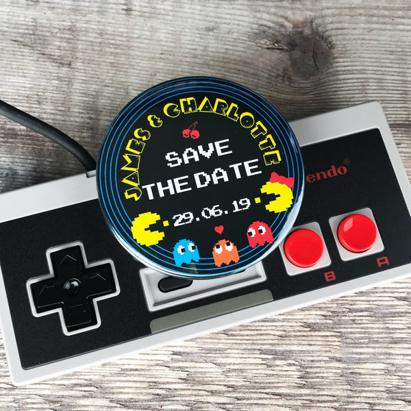 Save The Date Magnets Retro Pac-Man Design