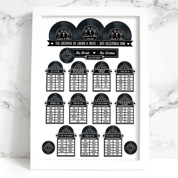 Wedding Table Plan - Printed 1950s Jukebox Vinyl Record Design