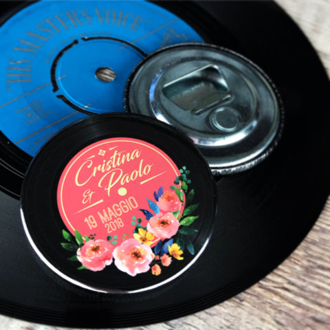 Wedding Favour Bottle Openers - Floral Vinyl Record Design