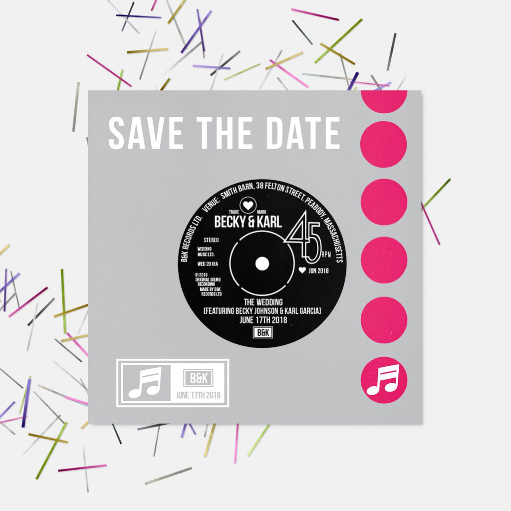 Vinyl Record Inspired Wedding Save The Date Cards