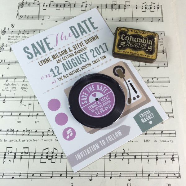 Vinyl Record Save The Date Magnets with Postcards Version 2