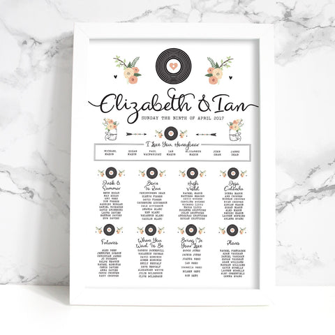 Wedding Table Plan - Printed Romantic Vinyl Record Design