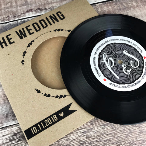 Wedding/ Party Invitations - REAL Vintage Vinyl Record (Tree Stump Turntable Range)