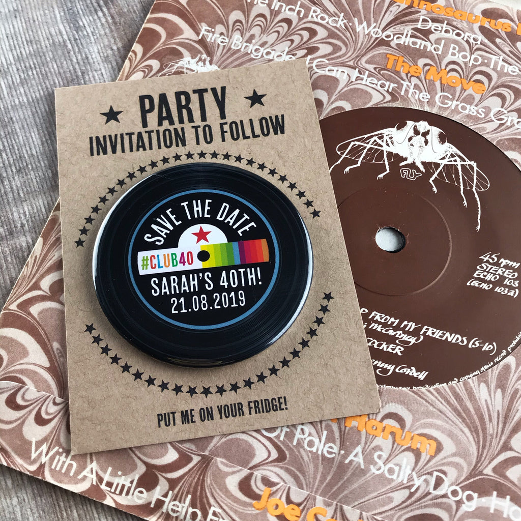 Birthday Party Save The Date Magnets Vinyl Record Design with Mini Backing Cards