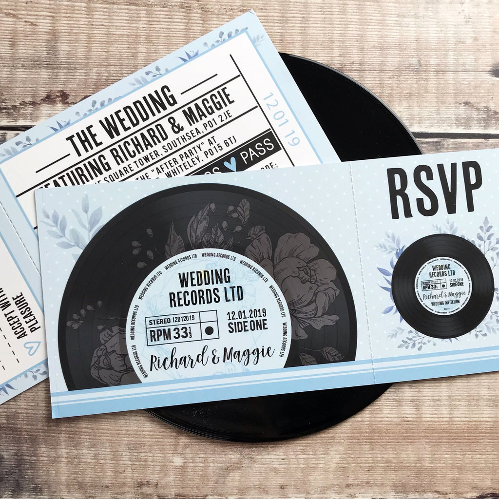 Gig/ Concert Ticket Inspired Wedding Invitations - Vinyl Record Design 3