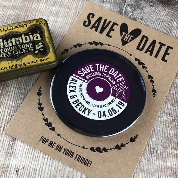 Save The Date Magnets Vinyl Record Design with Mini Backing Cards