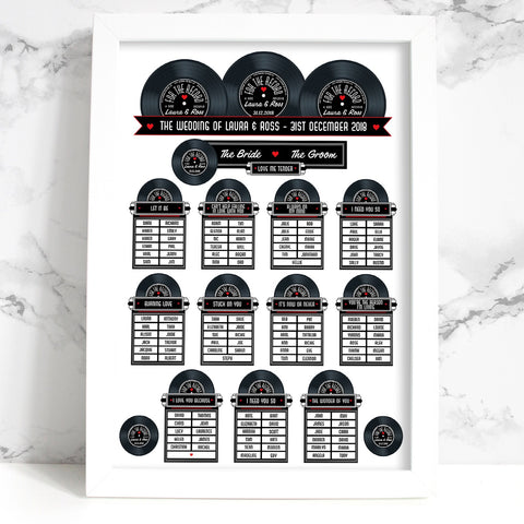 Wedding Table Plan - Printed 1950s Jukebox Vinyl Record Design