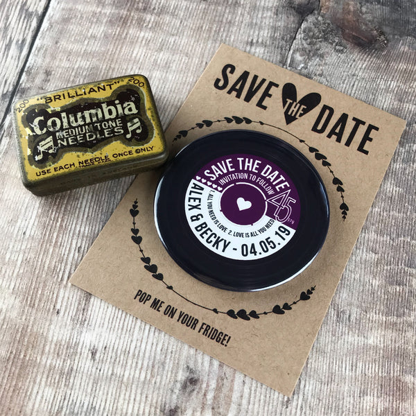 Save The Date Magnets Vinyl Record Design with Mini Backing Cards