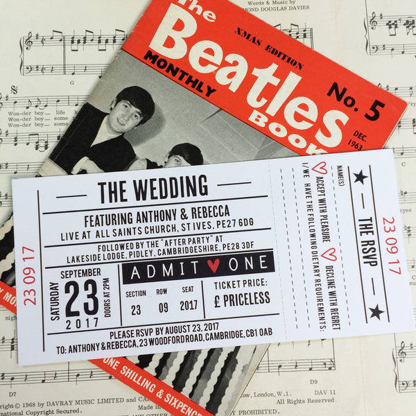 Gig/ Concert Ticket Inspired Wedding Invitations - Design 1